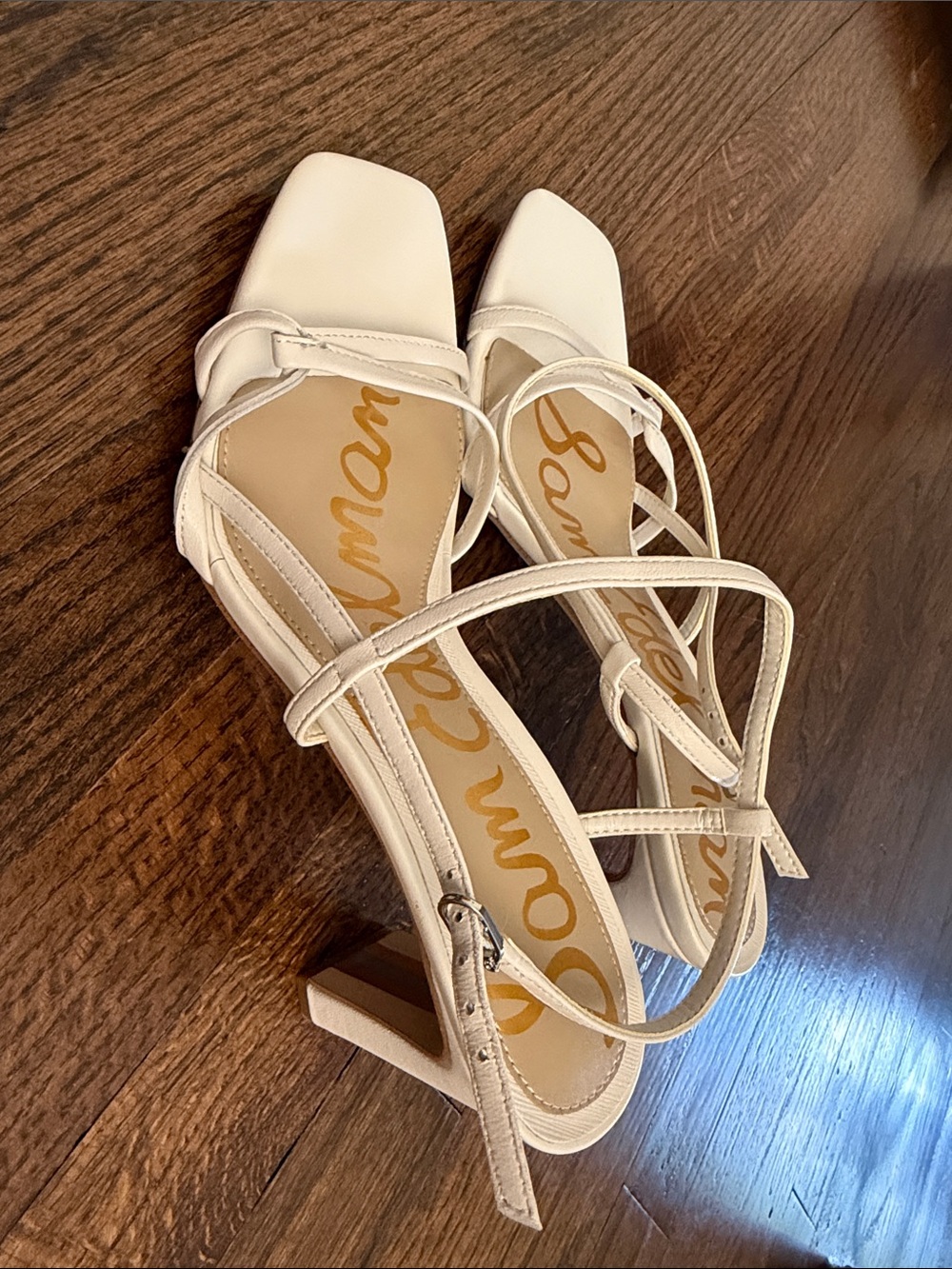 Sam Edelman White Strappy Square-Toe Slingback Heels - Picture 2 of 5